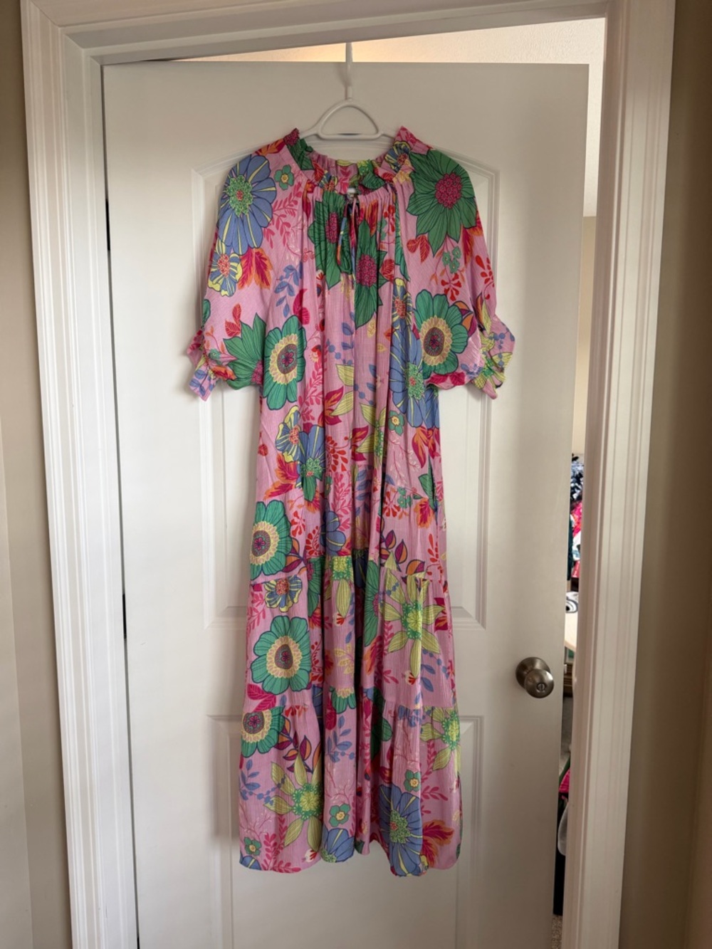 easel Pink and Green Floral Tiered Dress